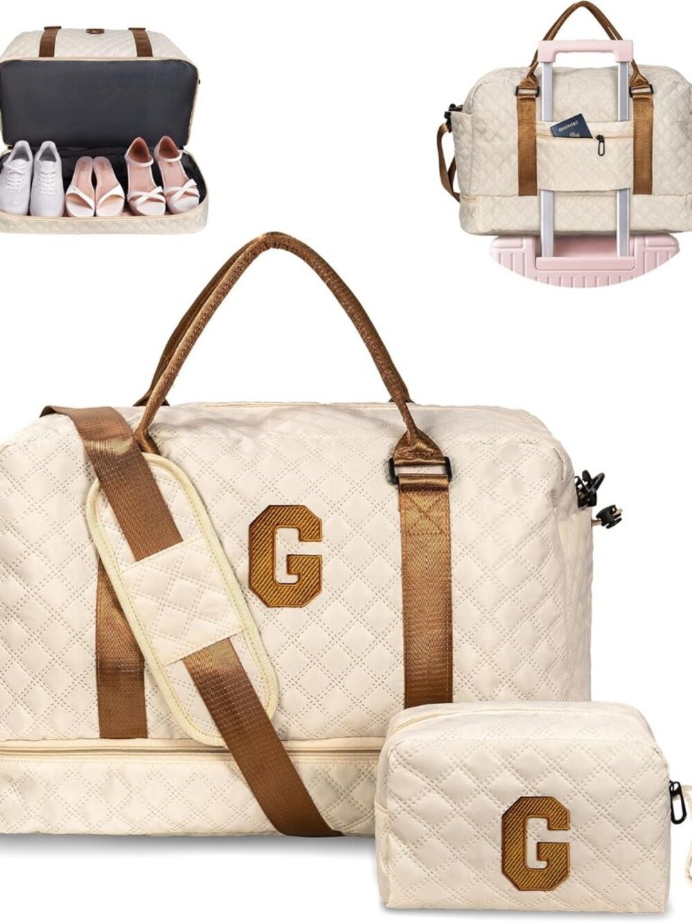 Gifts for Girls-Initial Duffle Bag with Shoe Compartment, Personalized Weekender